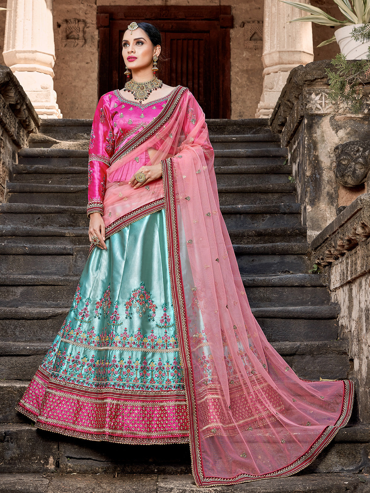 Modern Semi Stitched Sea Green Lehenga Choli Clothsvilla