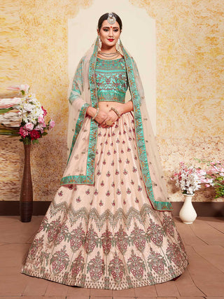 Peach Elegant  Semi Stitched Lehenga With  Unstitched Blouse Clothsvilla