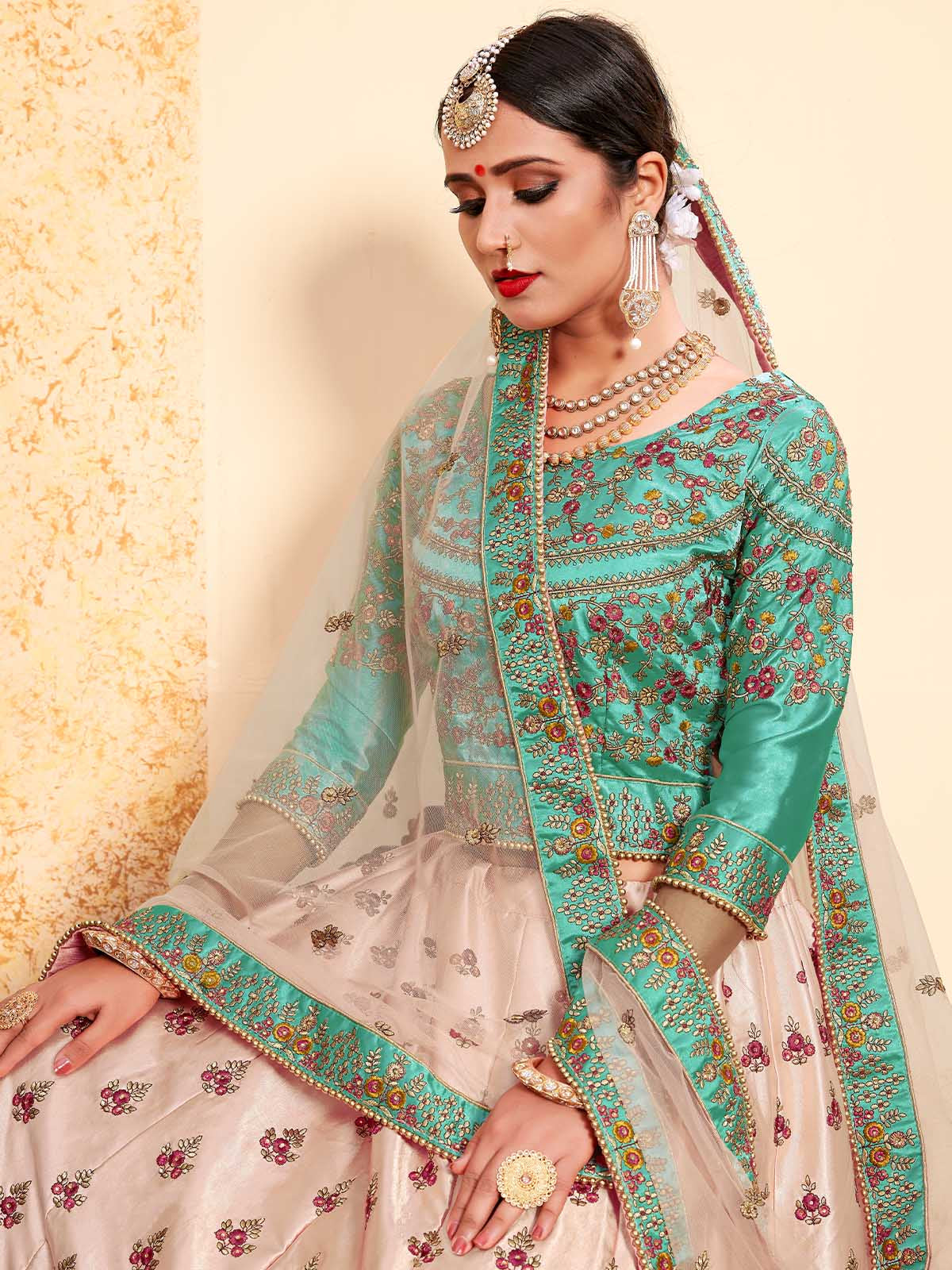 Peach Elegant  Semi Stitched Lehenga With  Unstitched Blouse Clothsvilla