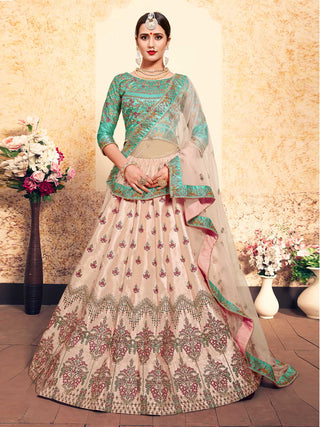 Peach Elegant  Semi Stitched Lehenga With  Unstitched Blouse Clothsvilla