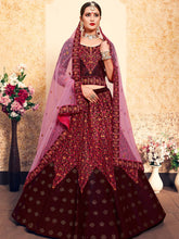 Load image into Gallery viewer, Embroidered Modern Maroon  Semi Stitched Lehenga With  Unstitched Blouse Clothsvilla