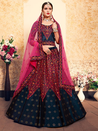 Dark Blue Designer  Semi Stitched Lehenga With  Unstitched Blouse Clothsvilla