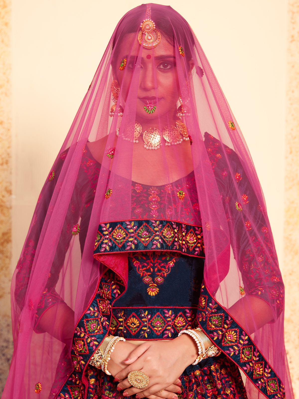 Dark Blue Designer  Semi Stitched Lehenga With  Unstitched Blouse Clothsvilla