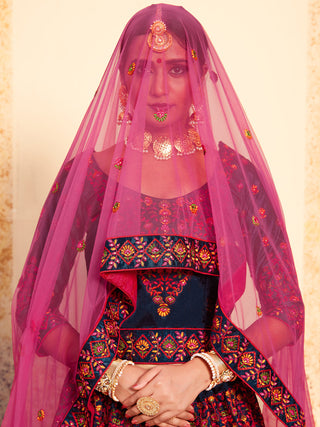 Dark Blue Designer  Semi Stitched Lehenga With  Unstitched Blouse Clothsvilla