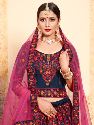 Dark Blue Designer  Semi Stitched Lehenga With  Unstitched Blouse Clothsvilla