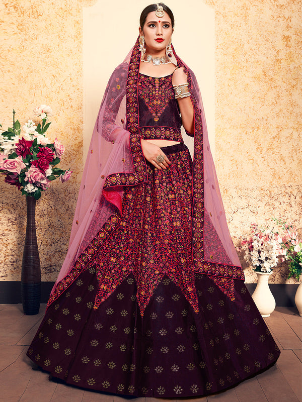 Brown Classy  Semi Stitched Lehenga With  Unstitched Blouse Clothsvilla