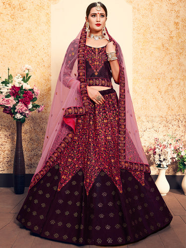 Brown Classy  Semi Stitched Lehenga With  Unstitched Blouse Clothsvilla