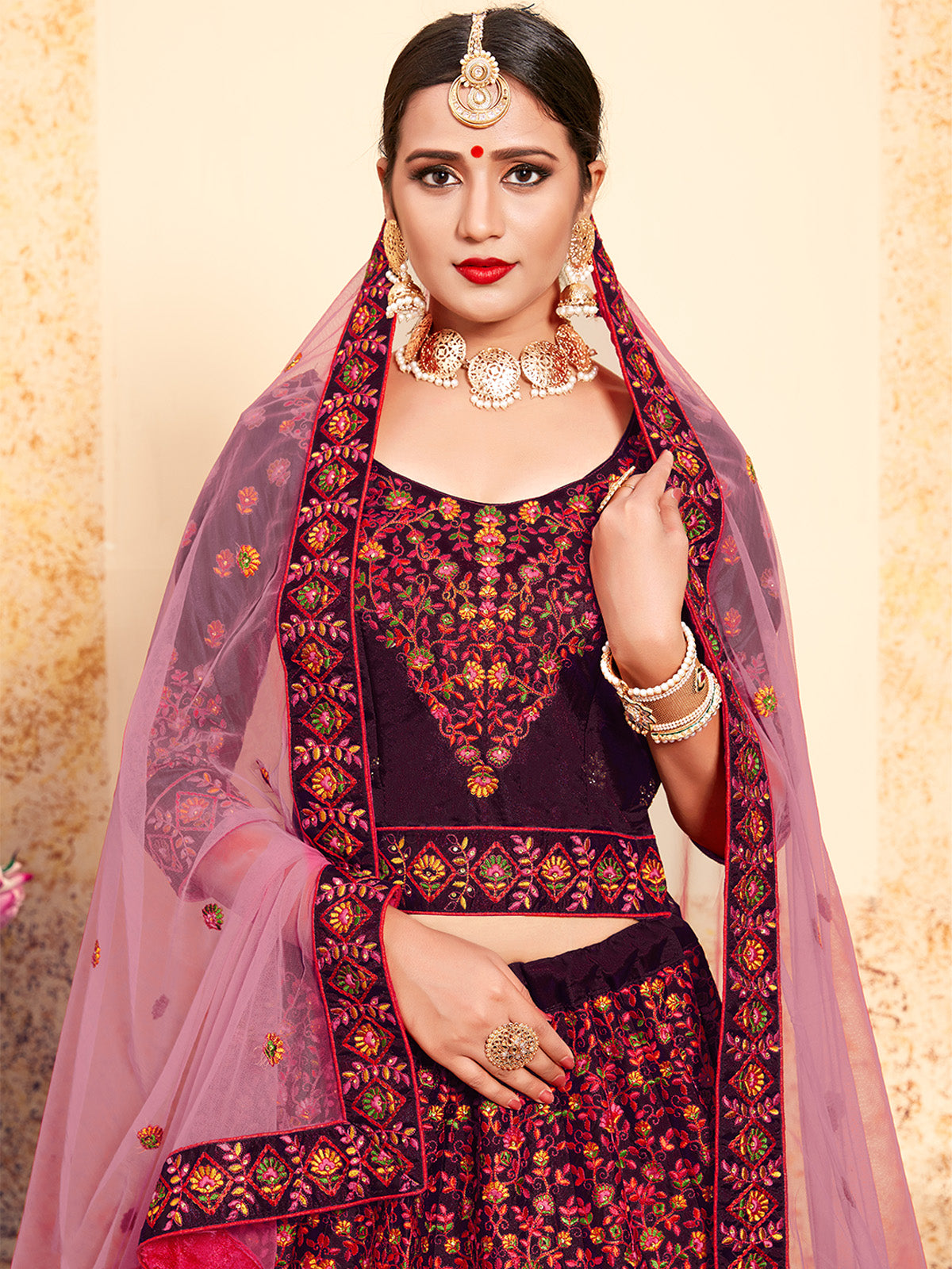 Brown Classy  Semi Stitched Lehenga With  Unstitched Blouse Clothsvilla