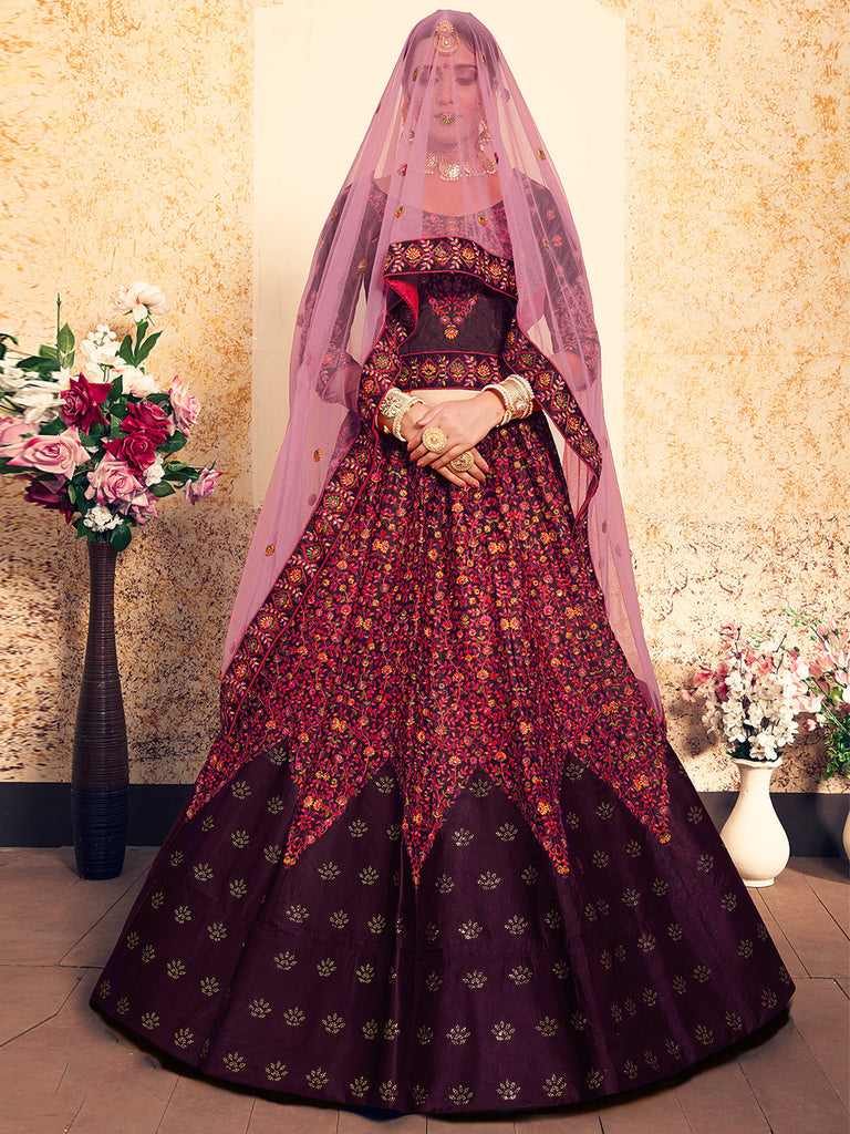 Brown Classy  Semi Stitched Lehenga With  Unstitched Blouse Clothsvilla