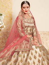 Load image into Gallery viewer, Beige &amp; Pink Soft Net Semi Stitched Lehenga With  Unstitched Blouse Clothsvilla
