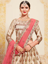 Load image into Gallery viewer, Beige &amp; Pink Soft Net Semi Stitched Lehenga With  Unstitched Blouse Clothsvilla