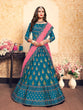 Load image into Gallery viewer, Semi Stitched Teal Embroidered Semi Stitched Lehenga With  Unstitched Blouse Clothsvilla
