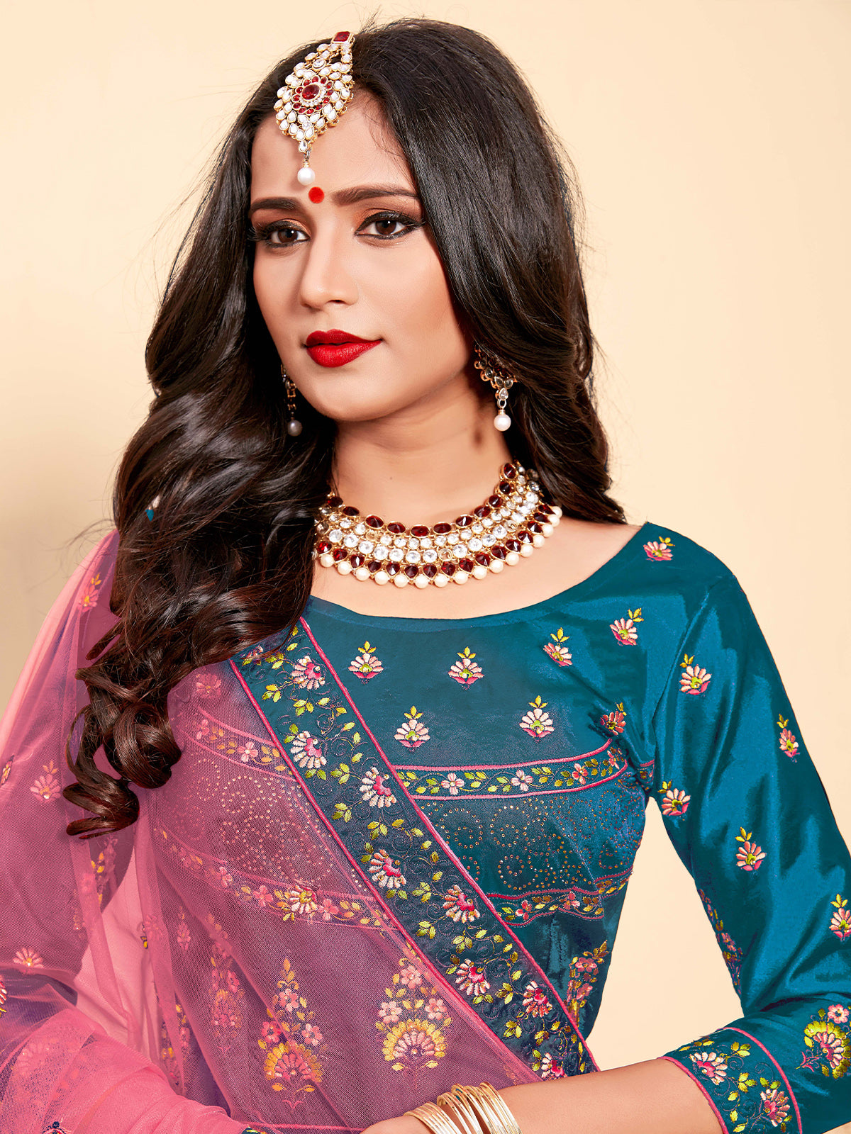 Semi Stitched Teal Embroidered Semi Stitched Lehenga With  Unstitched Blouse Clothsvilla