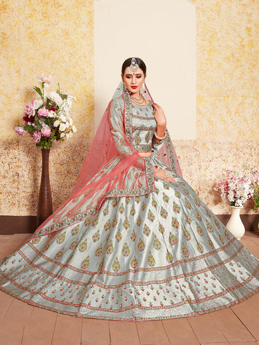 Grey Designer Semi Stitched Lehenga With  Unstitched Blouse Clothsvilla
