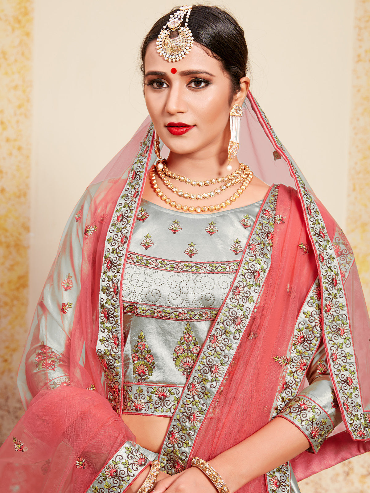 Grey Designer Semi Stitched Lehenga With  Unstitched Blouse Clothsvilla