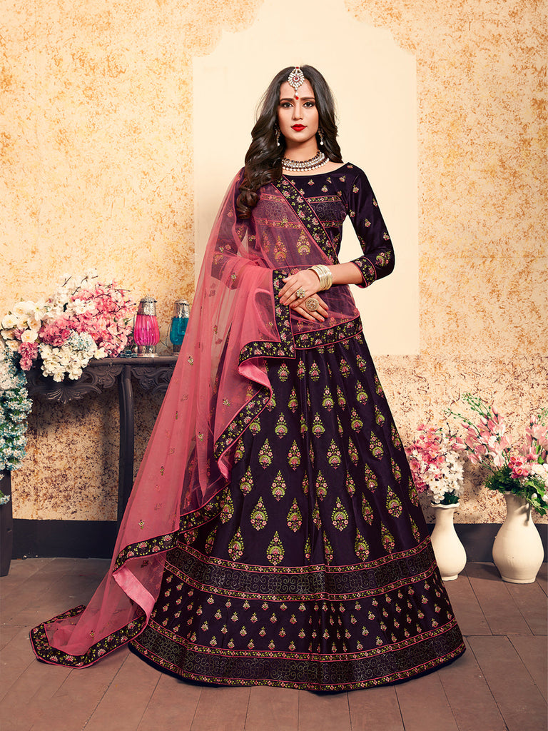 Purple Classy Semi Stitched Lehenga With  Unstitched Blouse Clothsvilla