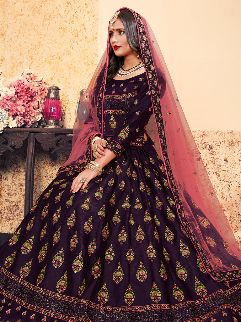 Purple Classy Semi Stitched Lehenga With  Unstitched Blouse Clothsvilla