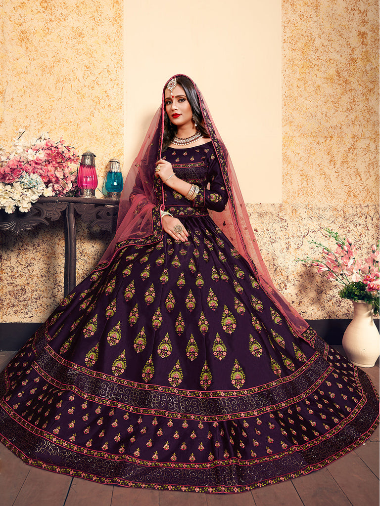 Purple Classy Semi Stitched Lehenga With  Unstitched Blouse Clothsvilla