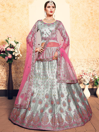 Grey Designer Semi Stitched Lehenga With  Unstitched Blouse Clothsvilla