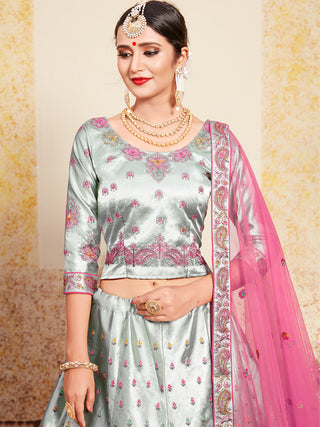 Grey Designer Semi Stitched Lehenga With  Unstitched Blouse Clothsvilla