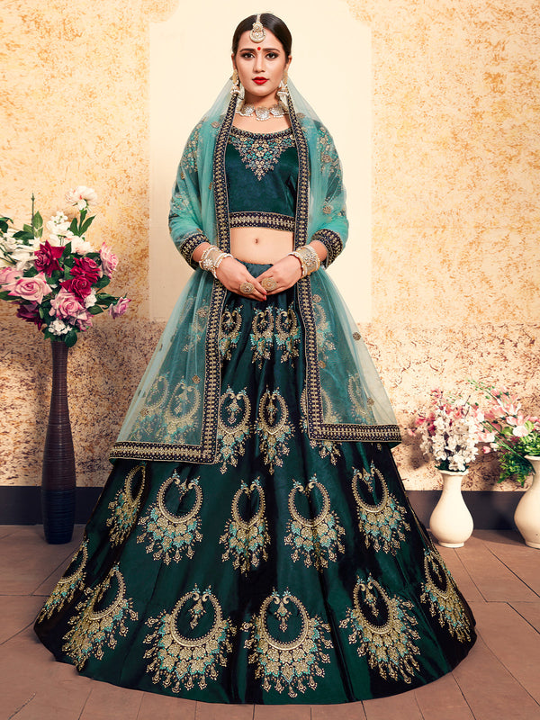 Semi Stitched Green Embroidered Lehenga Choli Clothsvilla