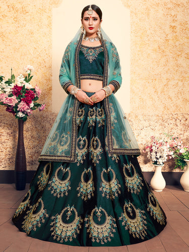 Semi Stitched Green Embroidered Lehenga Choli Clothsvilla