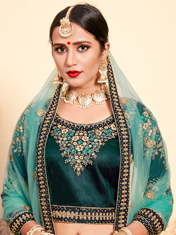 Semi Stitched Green Embroidered Lehenga Choli Clothsvilla