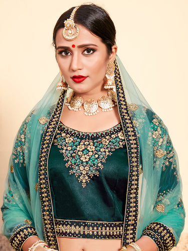 Semi Stitched Green Embroidered Lehenga Choli Clothsvilla