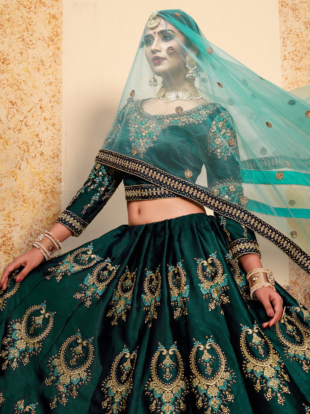 Semi Stitched Green Embroidered Lehenga Choli Clothsvilla