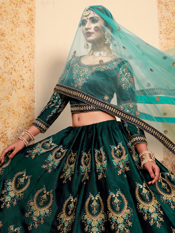 Semi Stitched Green Embroidered Lehenga Choli Clothsvilla