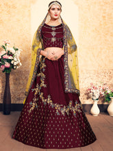 Load image into Gallery viewer, Soft Net Maroon  Semi Stitched Lehenga With  Unstitched Blouse Clothsvilla