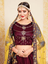 Load image into Gallery viewer, Soft Net Maroon  Semi Stitched Lehenga With  Unstitched Blouse Clothsvilla