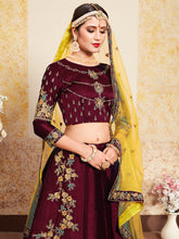 Load image into Gallery viewer, Soft Net Maroon  Semi Stitched Lehenga With  Unstitched Blouse Clothsvilla