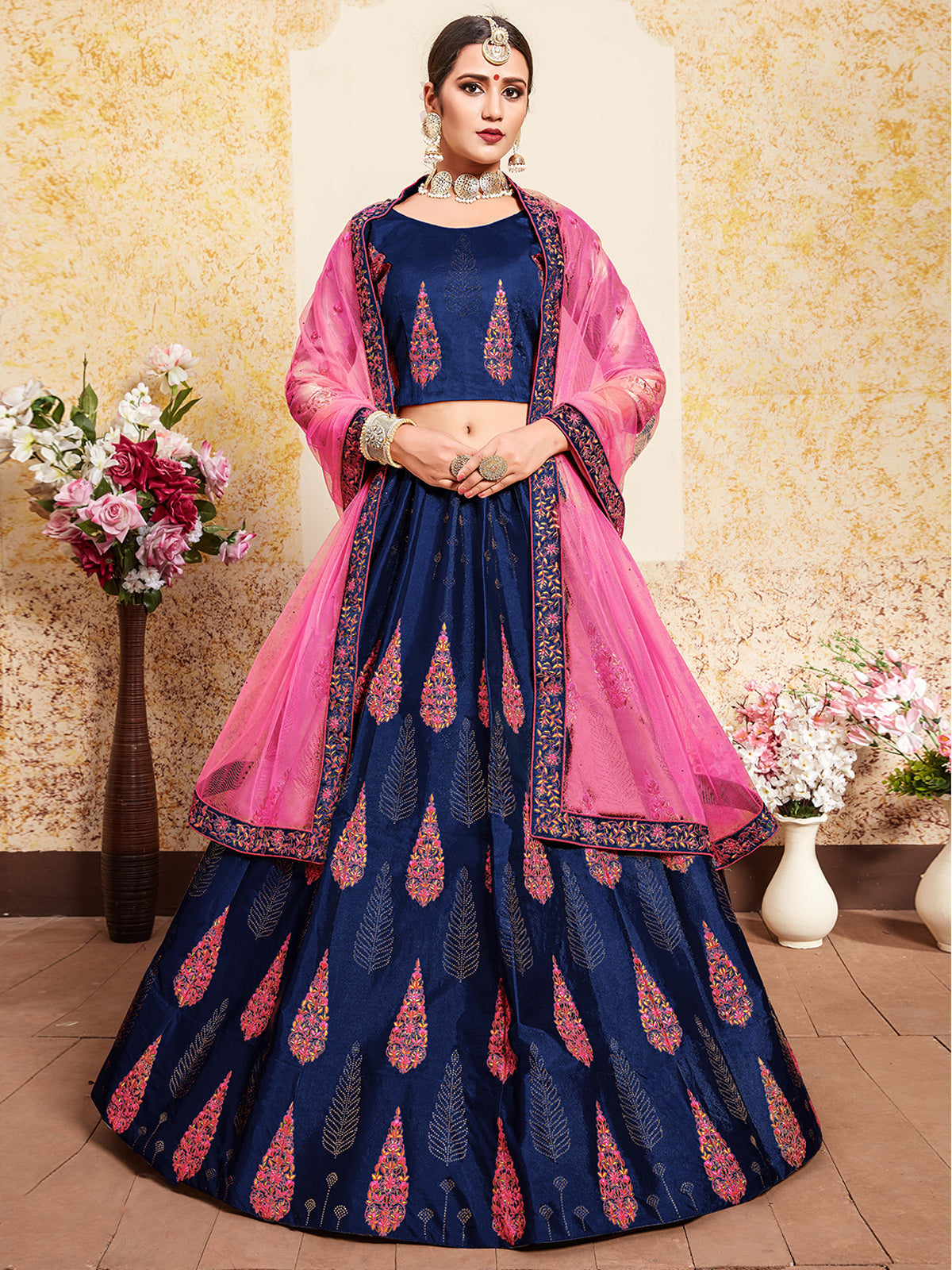 Navy Blue Designer  Semi Stitched Lehenga With  Unstitched Blouse Clothsvilla Main image