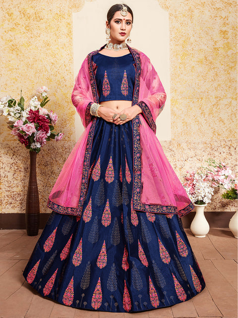 Navy Blue Designer  Semi Stitched Lehenga With  Unstitched Blouse Clothsvilla Main image