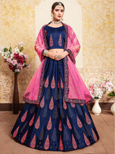 Load image into Gallery viewer, Navy Blue Designer  Semi Stitched Lehenga With  Unstitched Blouse Clothsvilla