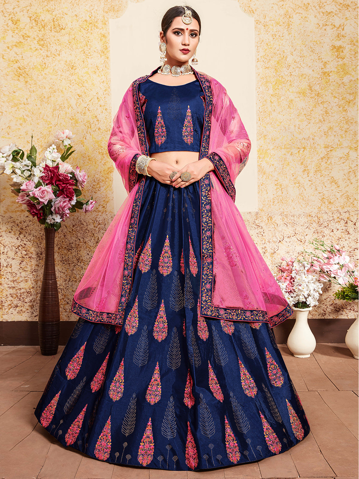 Buy PMD Fashion Women Blue Embroidered Satin Blend Net Semi Stitched  Lehenga Choli (Free Size, Pack of 1) Online at Best Prices in India -  JioMart.
