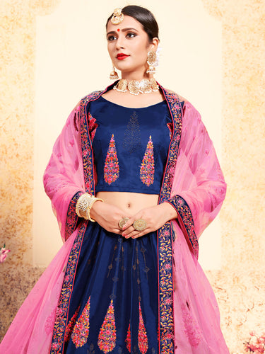 Navy Blue Designer  Semi Stitched Lehenga With  Unstitched Blouse Clothsvilla