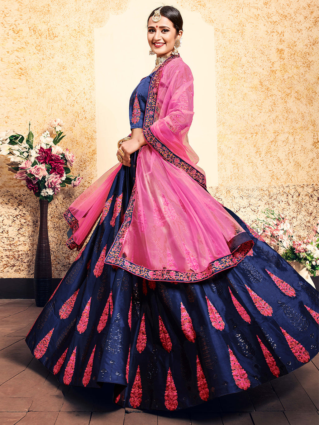 Navy Blue Designer  Semi Stitched Lehenga With  Unstitched Blouse Clothsvilla