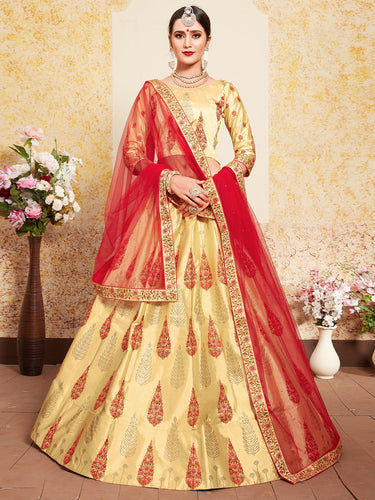 Beige Stunning  Semi Stitched Lehenga With  Unstitched Blouse Clothsvilla