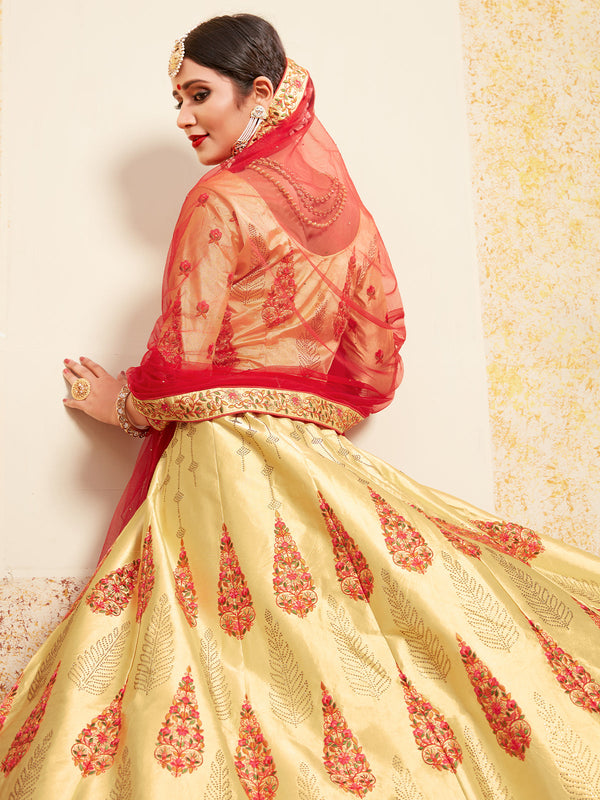 Beige Stunning  Semi Stitched Lehenga With  Unstitched Blouse Clothsvilla