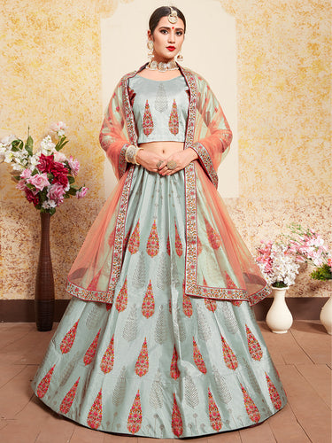 Grey Designer Semi Stitched Lehenga With  Unstitched Blouse Clothsvilla