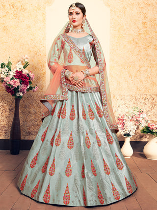 Grey Designer Semi Stitched Lehenga With  Unstitched Blouse Clothsvilla