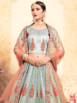 Grey Designer Semi Stitched Lehenga With  Unstitched Blouse Clothsvilla