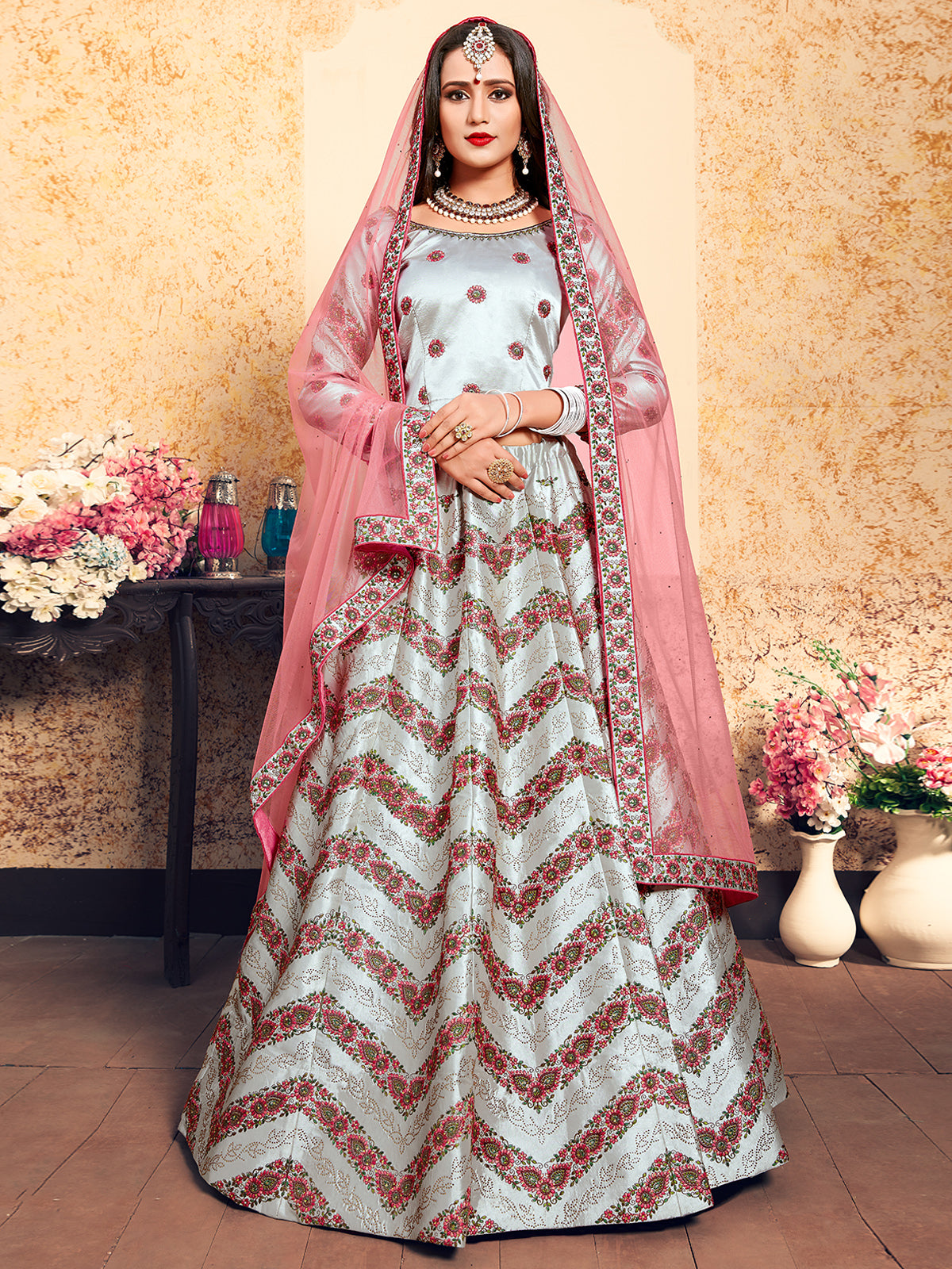 Grey Designer Semi Stitched Lehenga With  Unstitched Blouse Clothsvilla Main image