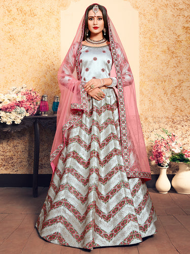 Grey Designer Semi Stitched Lehenga With  Unstitched Blouse Clothsvilla