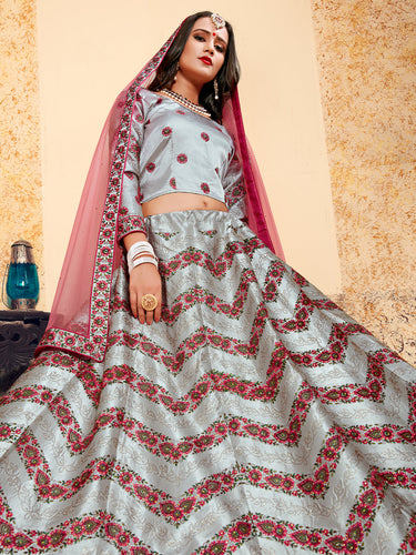 Grey Designer Semi Stitched Lehenga With  Unstitched Blouse Clothsvilla