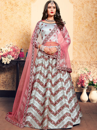 Grey Designer Semi Stitched Lehenga With  Unstitched Blouse Clothsvilla