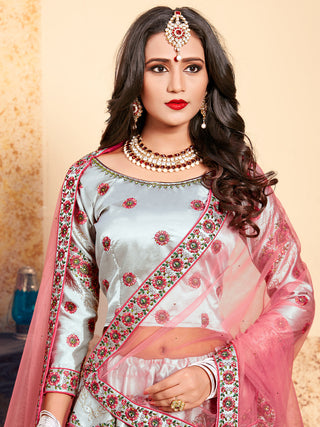 Grey Designer Semi Stitched Lehenga With  Unstitched Blouse Clothsvilla