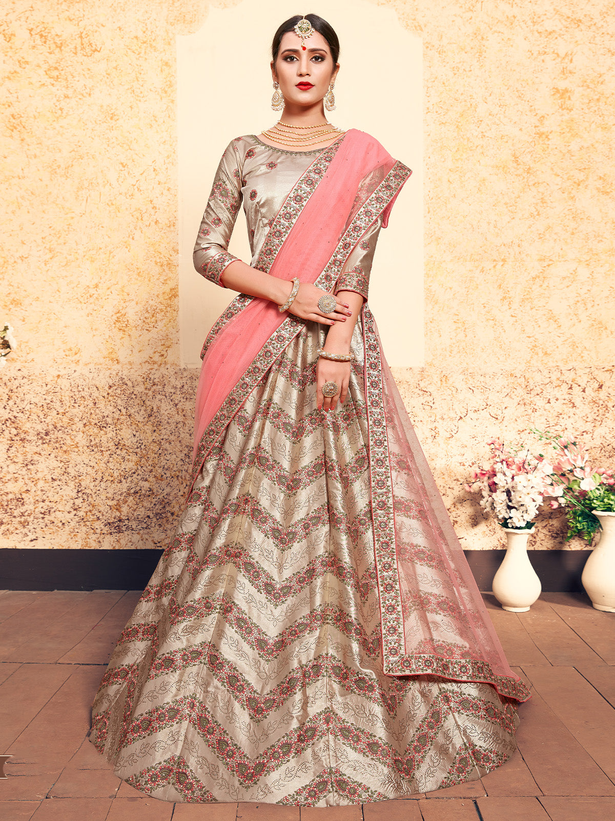Brown Classy  Semi Stitched Lehenga With  Unstitched Blouse Clothsvilla Main image
